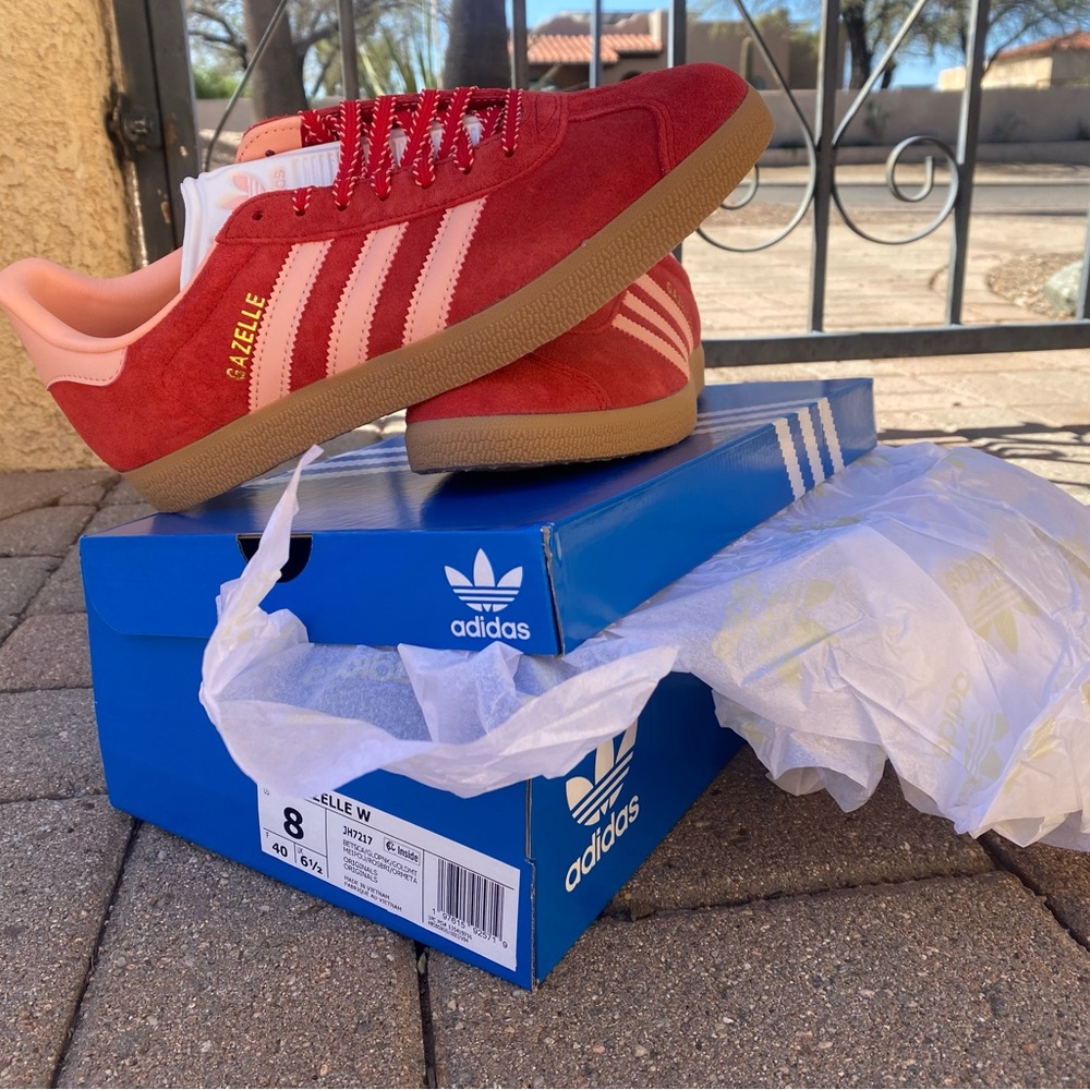 Adidas Gazelle Better Scarlet / Glow Pink / Gold Metallic Sneakers